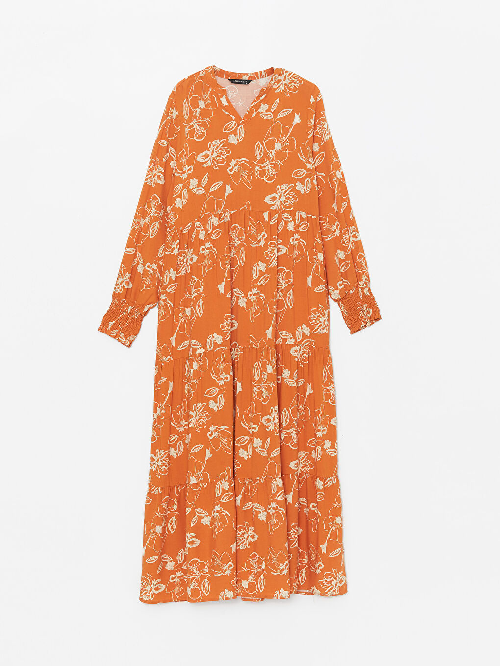 Notch Neck Patterned Long Sleeve Women's Dress-5