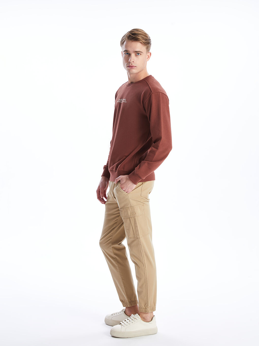 XSIDE Koyu Bej Slim Fit Gabardin Erkek Jogger Pantolon