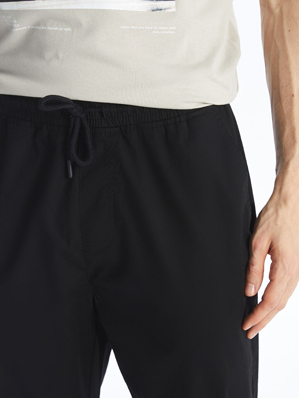 Siyah Standart Kalıp Poplin Erkek Jogger Pantolon-2