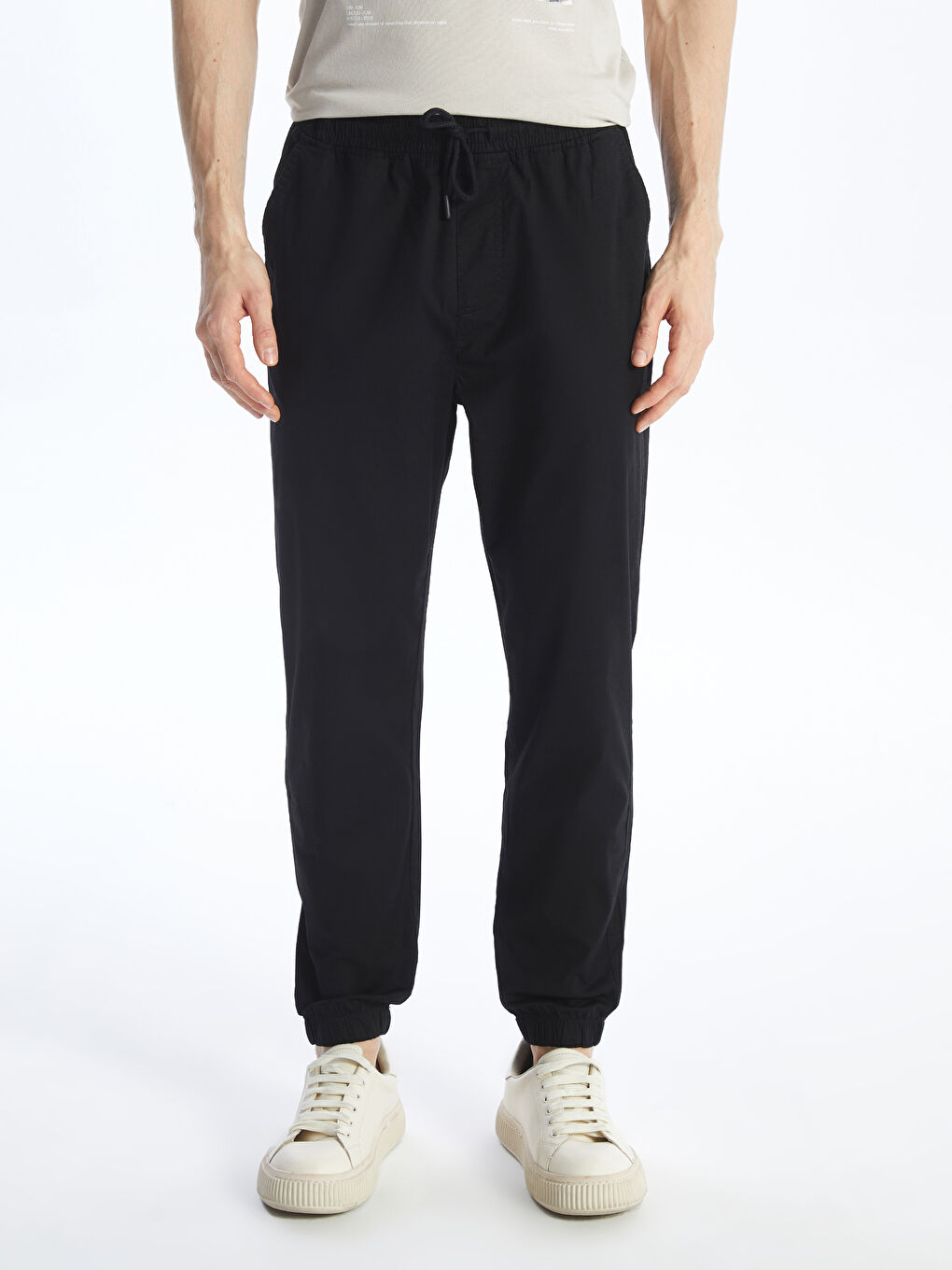 Siyah Standart Kalıp Poplin Erkek Jogger Pantolon-3