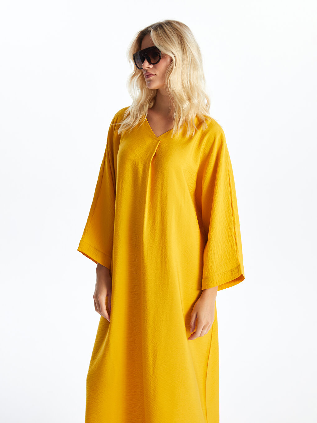 Women's V Neck Plain Dress-1