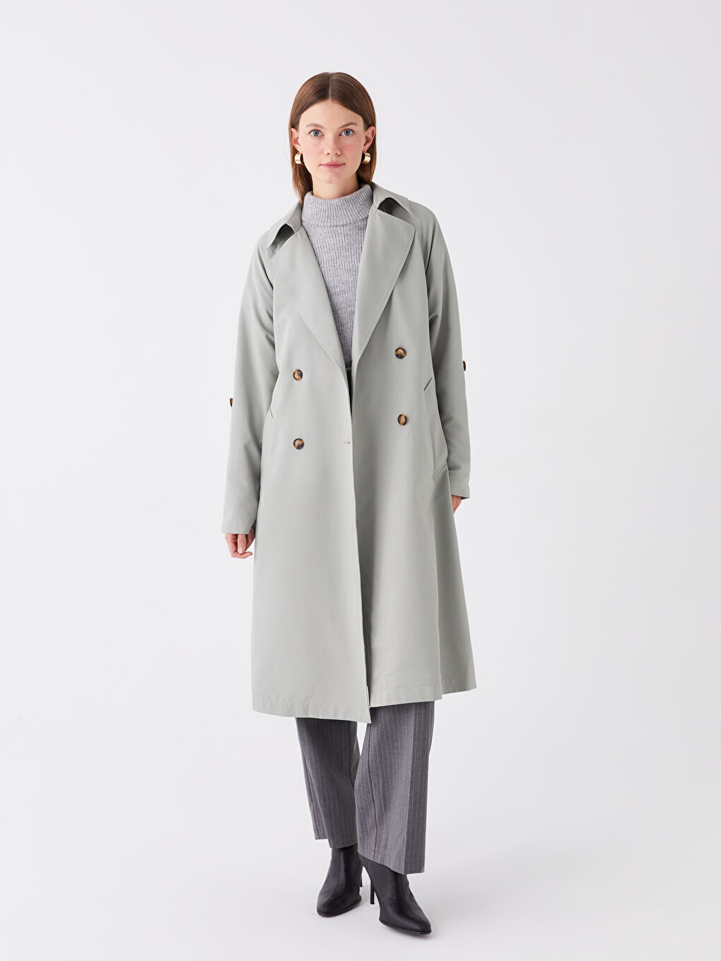 Women's Jacket Collar Plain Trench Coat -S4AJ95Z8-GBN