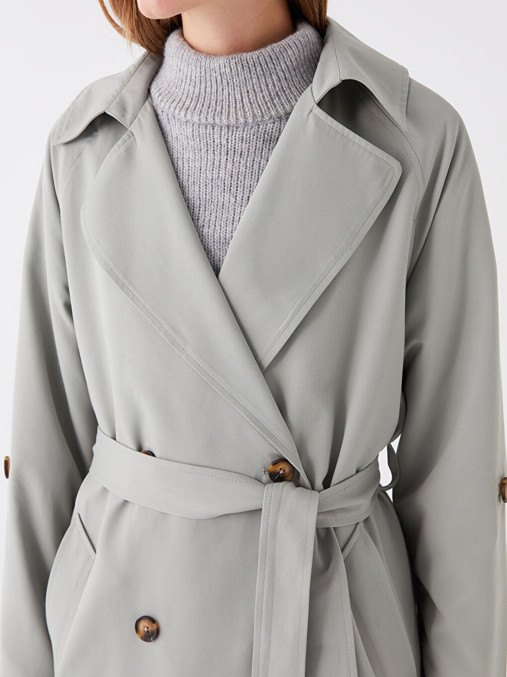 Women's Jacket Collar Plain Trench Coat -S4AJ95Z8-GBN