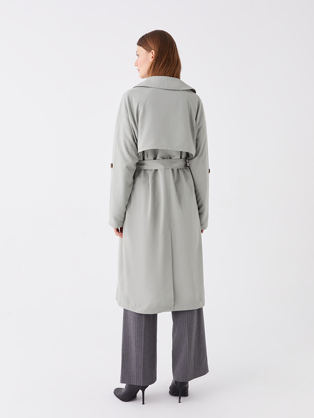 Women's Jacket Collar Plain Trench Coat -S4AJ95Z8-GBN