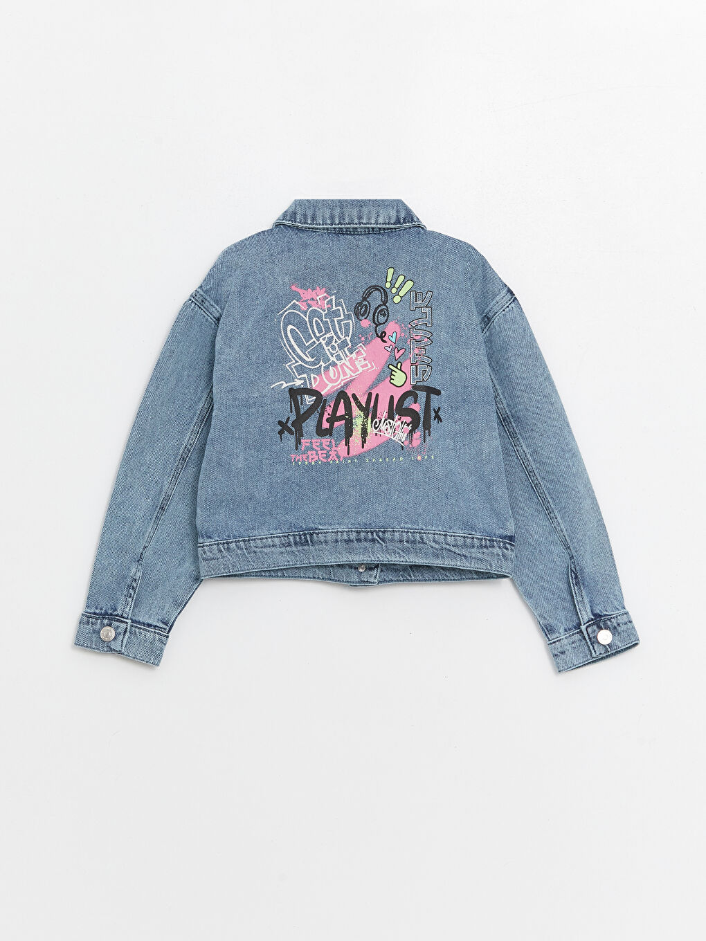 Shirt Collar Printed Girl Jean Jacket -S4AK32Z4-SHK