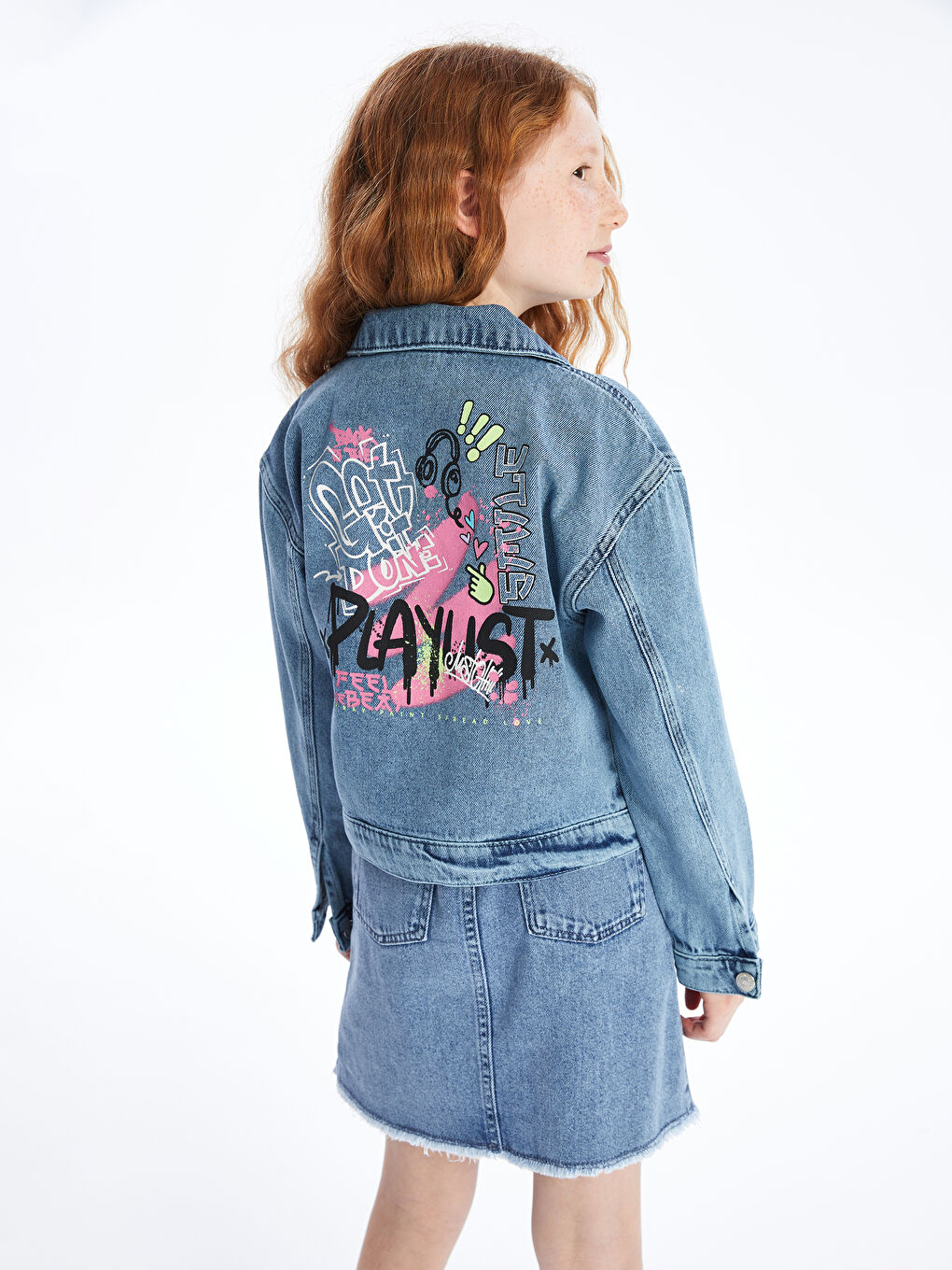 Shirt Collar Printed Girl Jean Jacket -S4AK32Z4-SHK