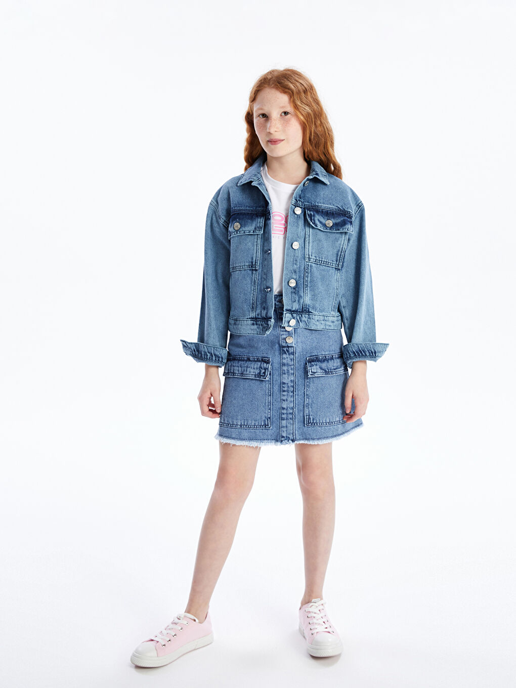 Shirt Collar Printed Girl Jean Jacket -S4AK32Z4-SHK