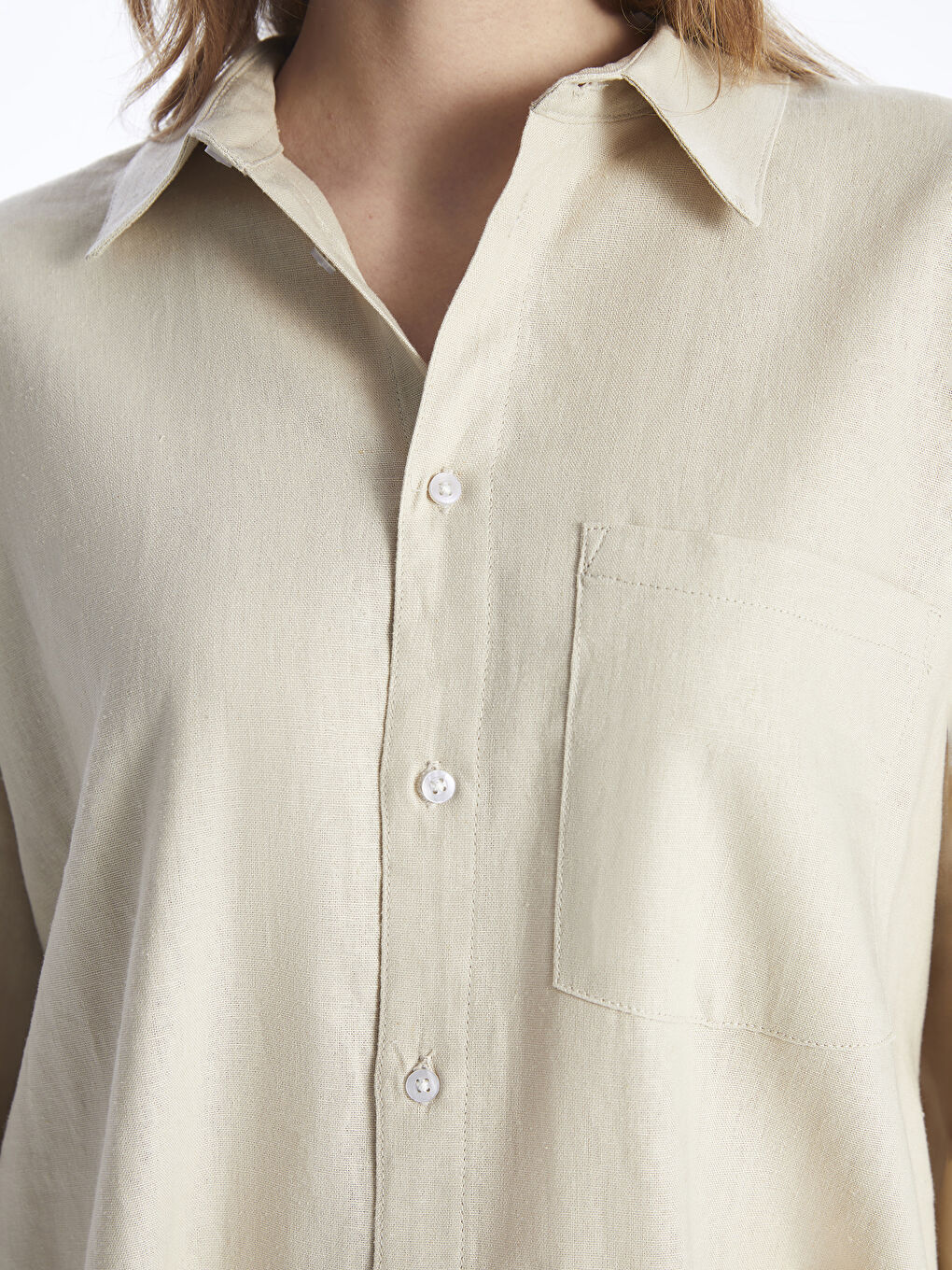 قميص سادة كم طويل واسع خليط كتان للسيدات-3