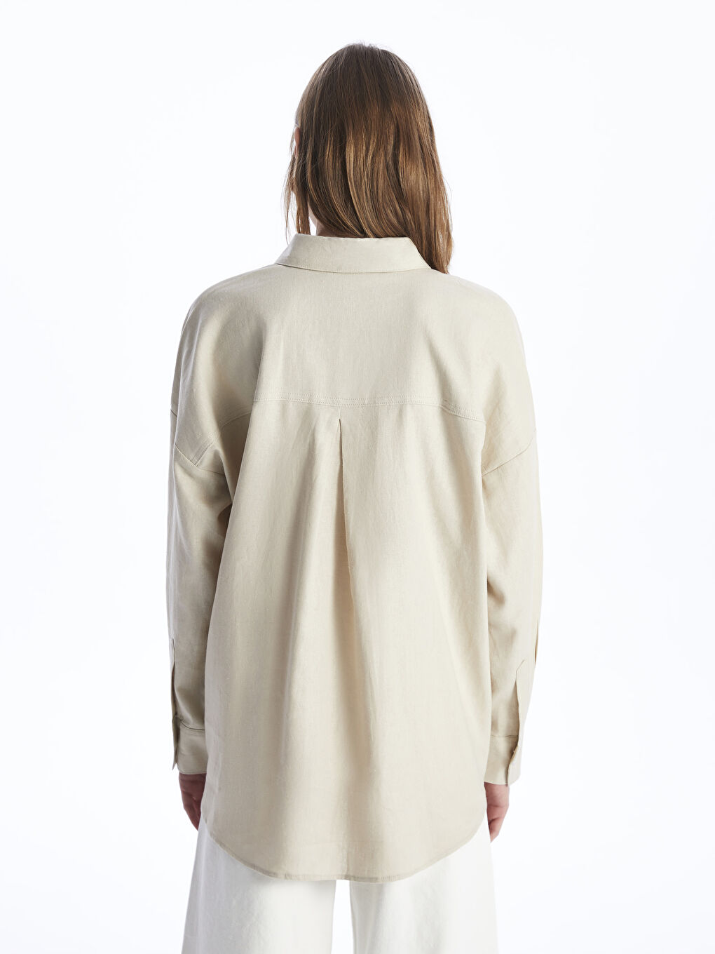 قميص سادة كم طويل واسع خليط كتان للسيدات-4