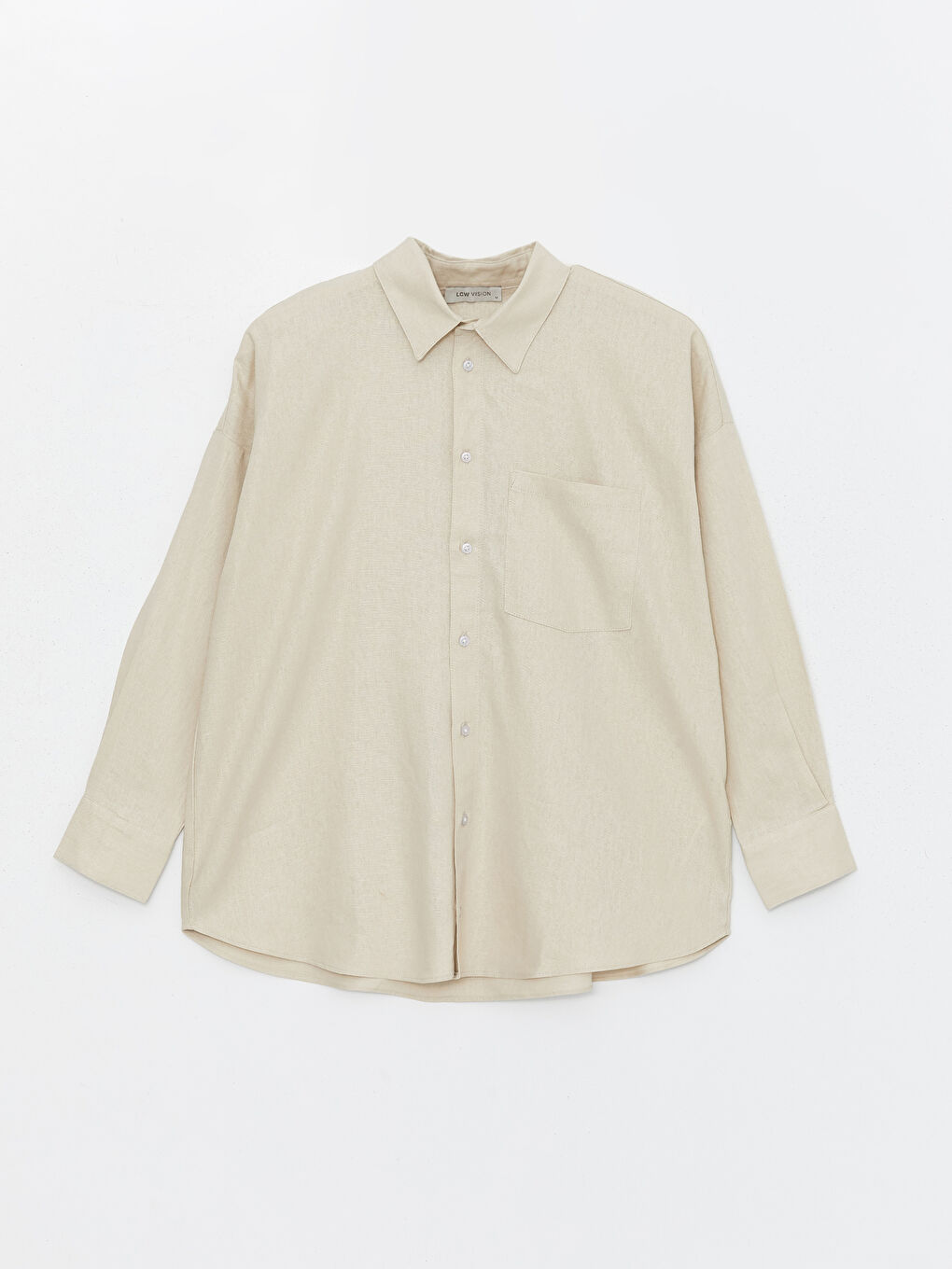 قميص سادة كم طويل واسع خليط كتان للسيدات-5