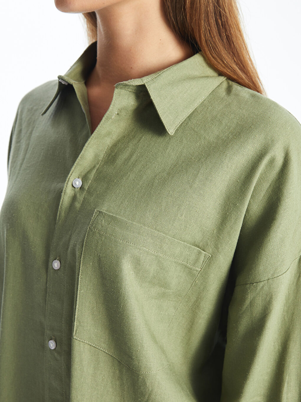 قميص سادة كم طويل واسع خليط كتان للسيدات-2