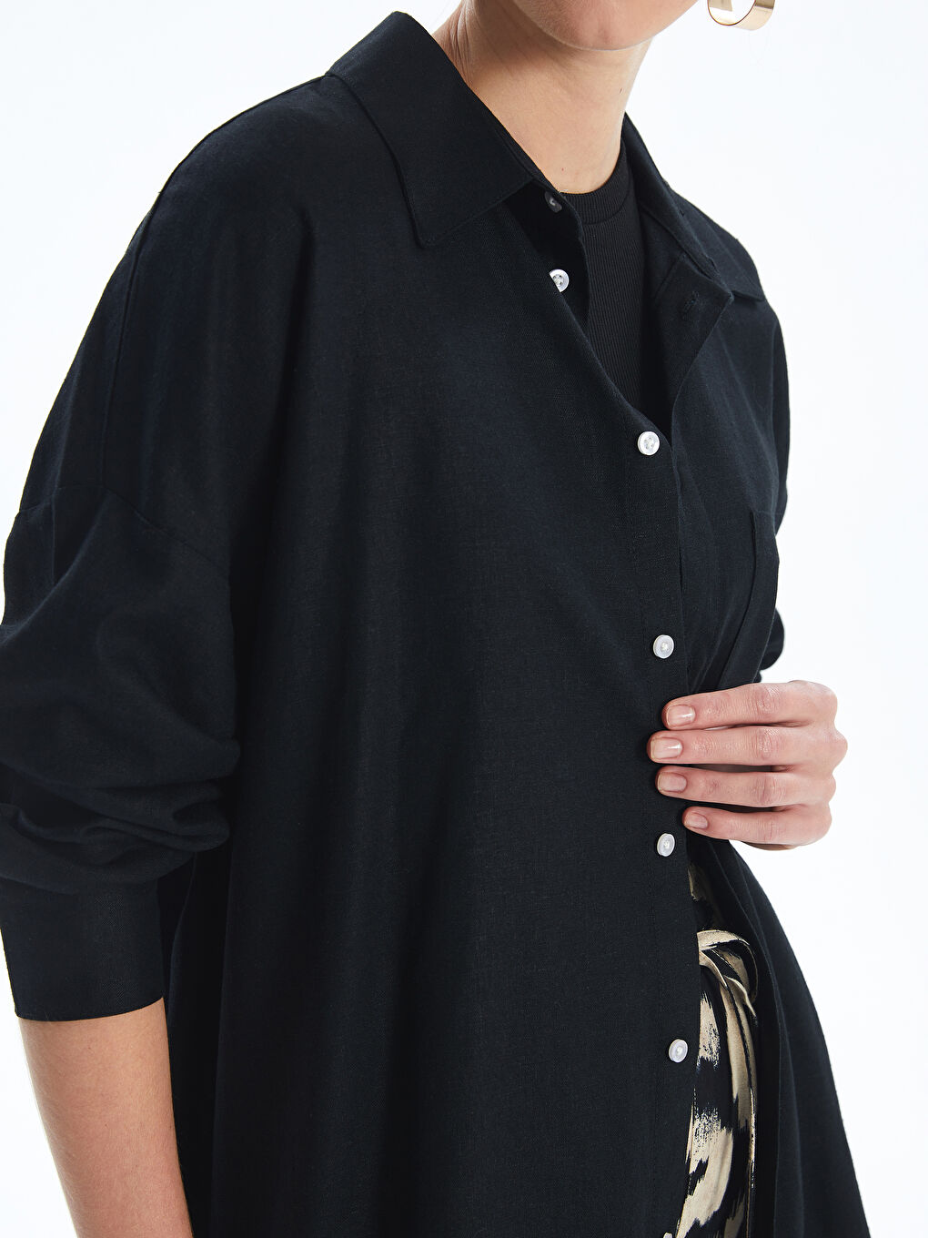 LCW Vision Plain Long Sleeve Oversize Linen Blend Women's Shirt -S4AK36Z8-RQN