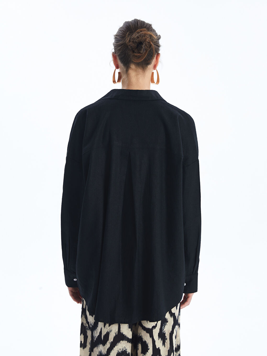 LCW Vision Plain Long Sleeve Oversize Linen Blend Women's Shirt -S4AK36Z8-RQN