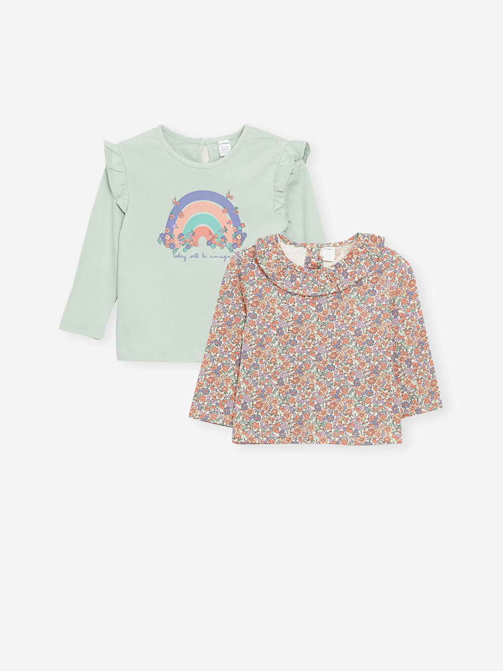 Crew Neck Long Sleeve Baby Girls' Blouse 2 Pack -S4AK94Z1-G5R