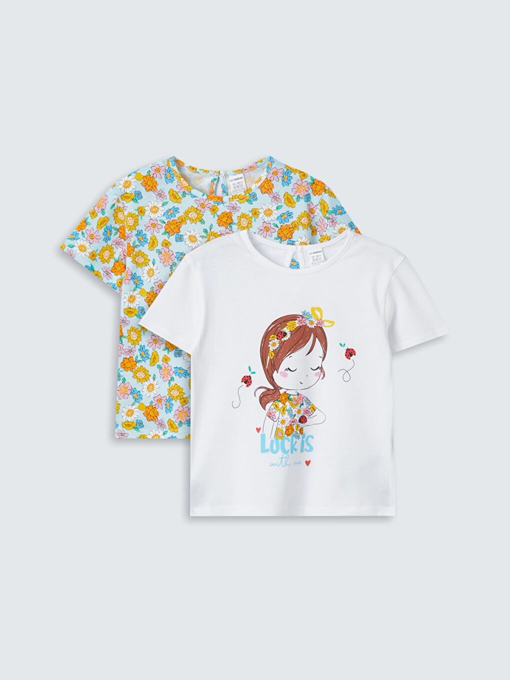 Printed Crew Neck Short Sleeve Baby Girls' T-Shirt 2 Pack -S4AK98Z1-Q6K