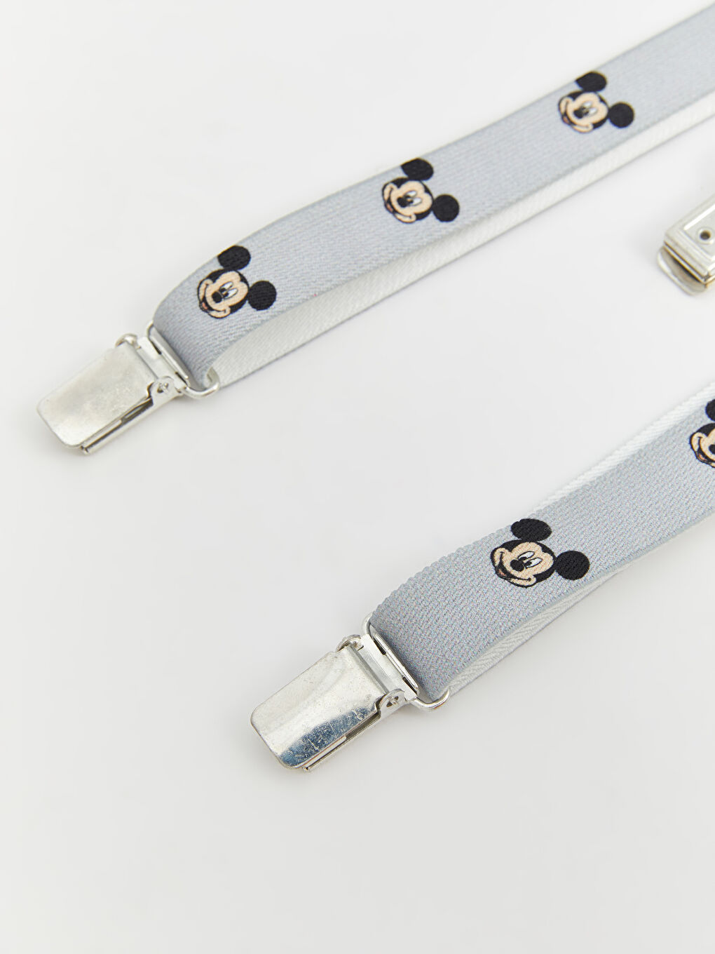 Gri Mickey Mouse Baskılı Erkek Bebek Pantolon Askısı ve Papyon 2'li Takım-4