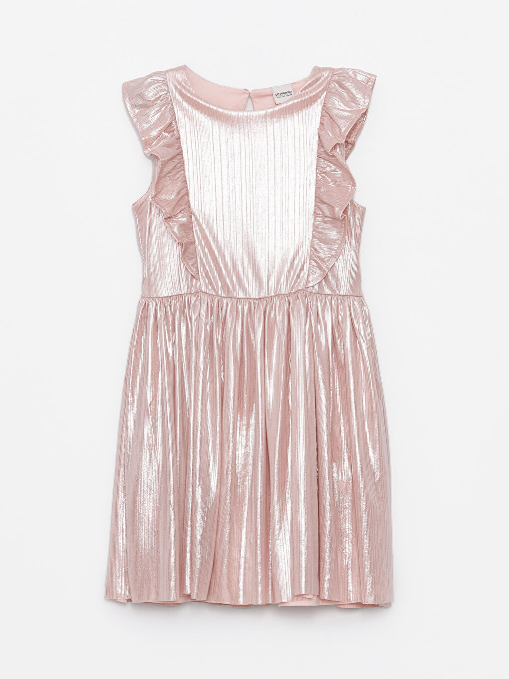 Pembe Bisiklet Yaka Fırfır Detaylı Kız Çocuk Elbise