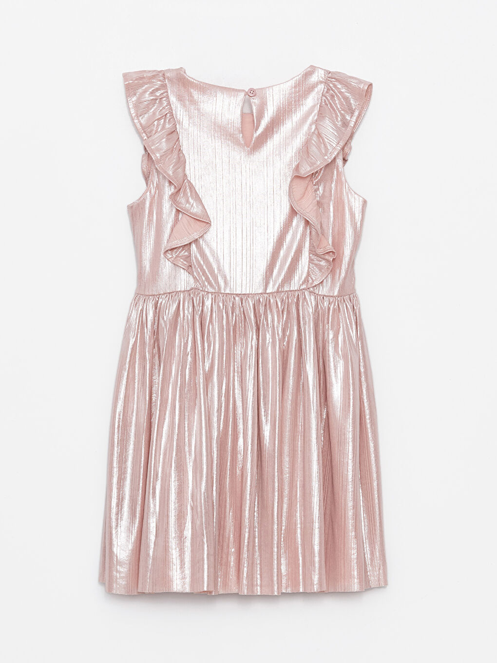 Pembe Bisiklet Yaka Fırfır Detaylı Kız Çocuk Elbise-1