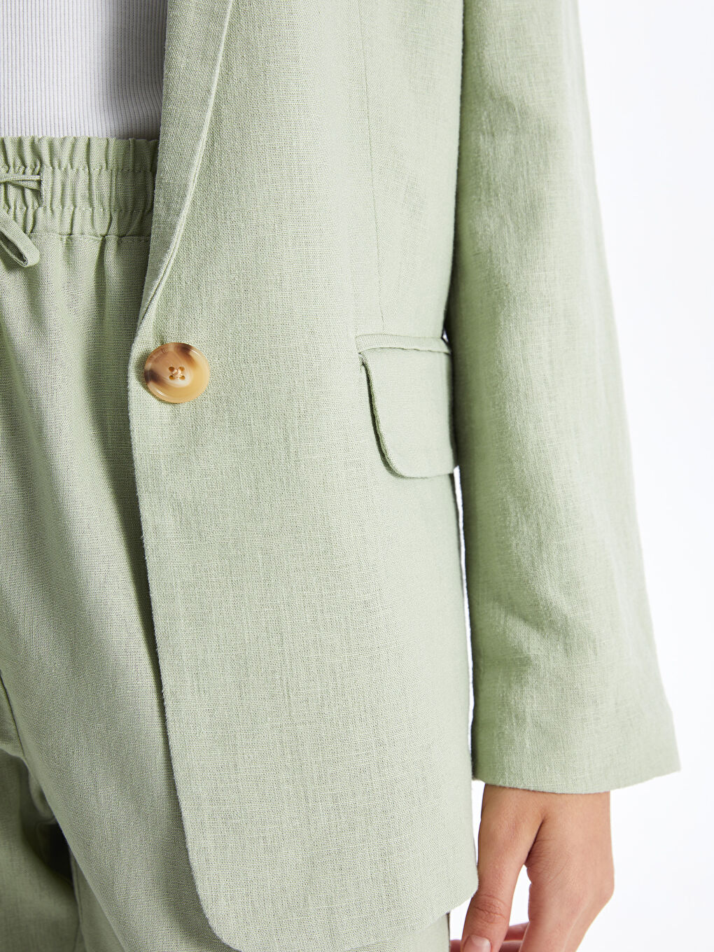 Plain Long Sleeve Linen Blend Women's Blazer Jacket-3