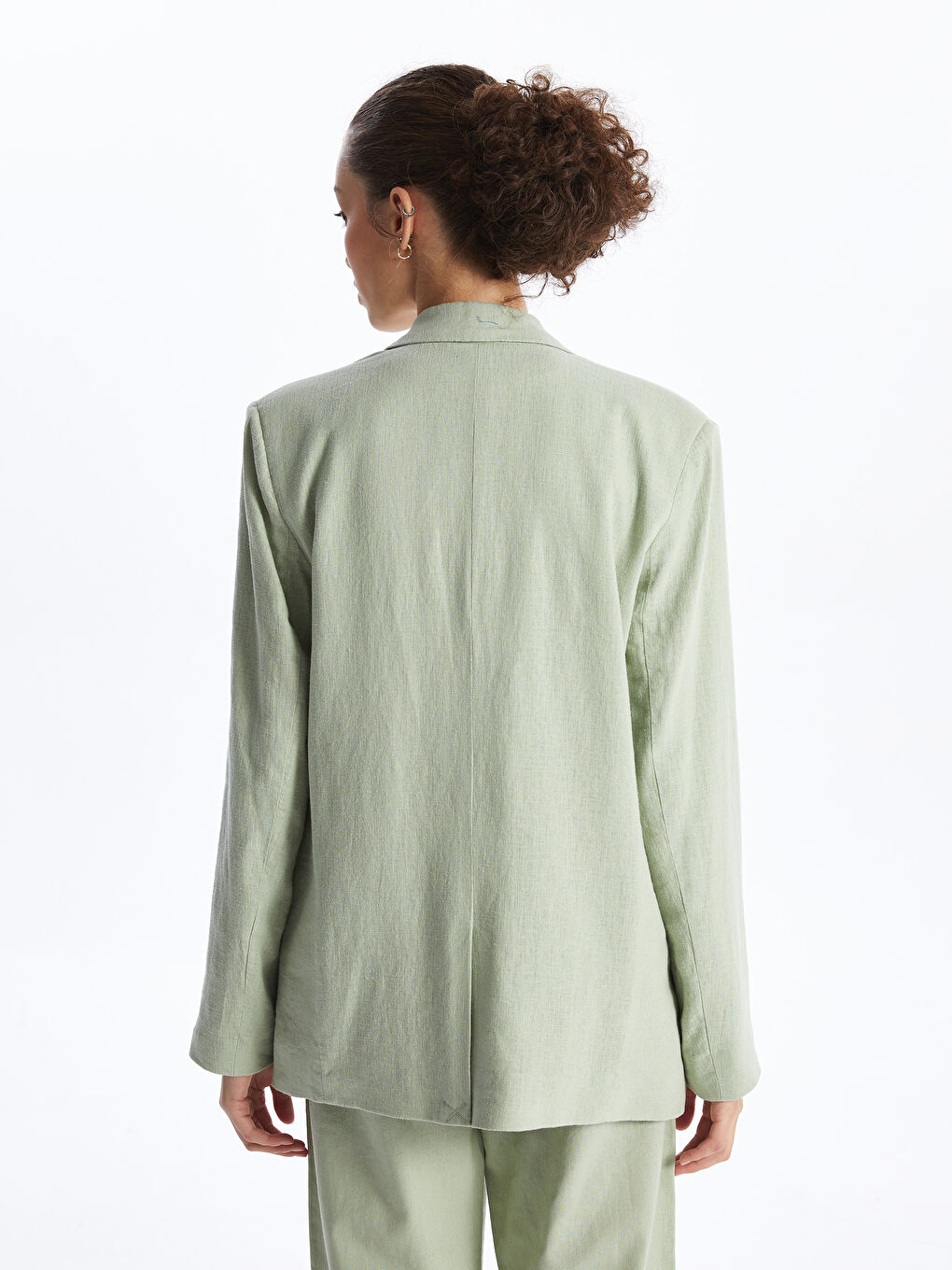 Plain Long Sleeve Linen Blend Women's Blazer Jacket-4