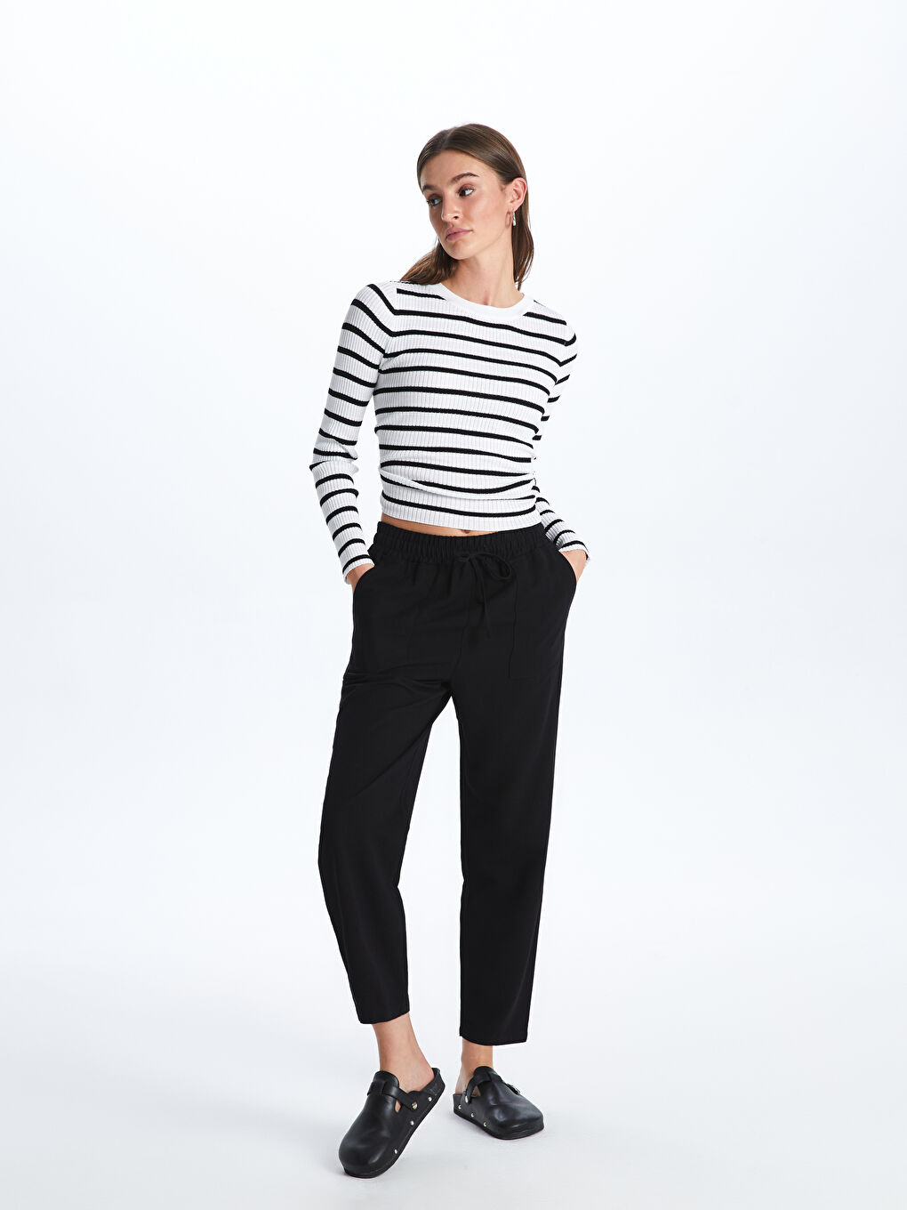 Elasticated Waist Plain Linen Blend Women's Trousers