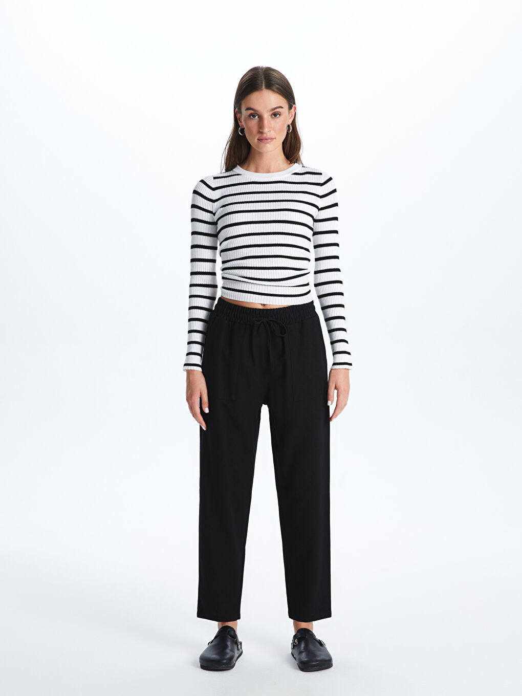 Elasticated Waist Plain Linen Blend Women's Trousers-1