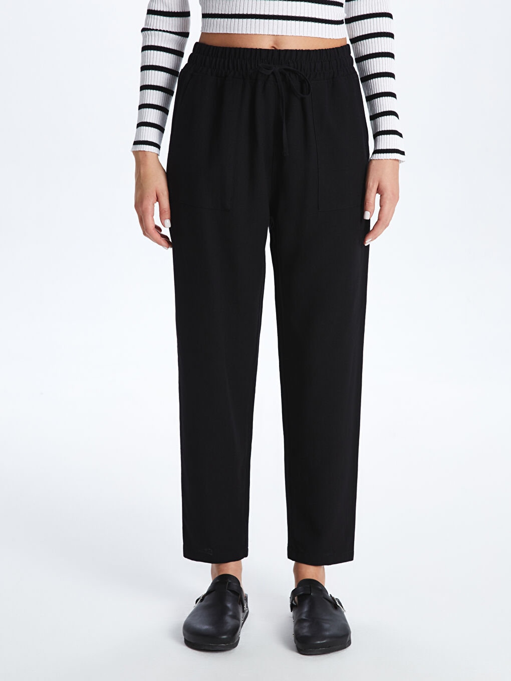 Elasticated Waist Plain Linen Blend Women's Trousers-3