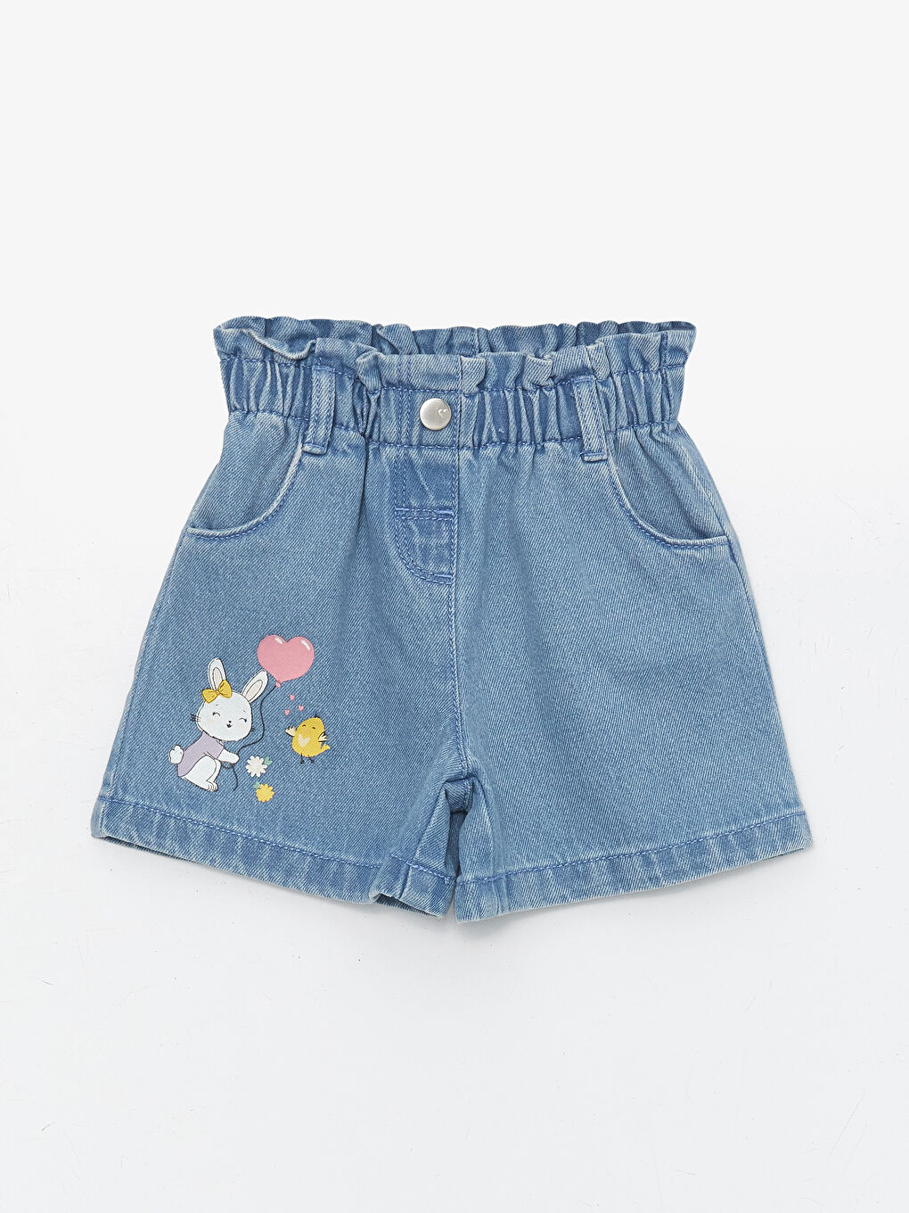 LCW Kids Mavi Beli Lastikli Baskılı Kız Bebek Jean Şort