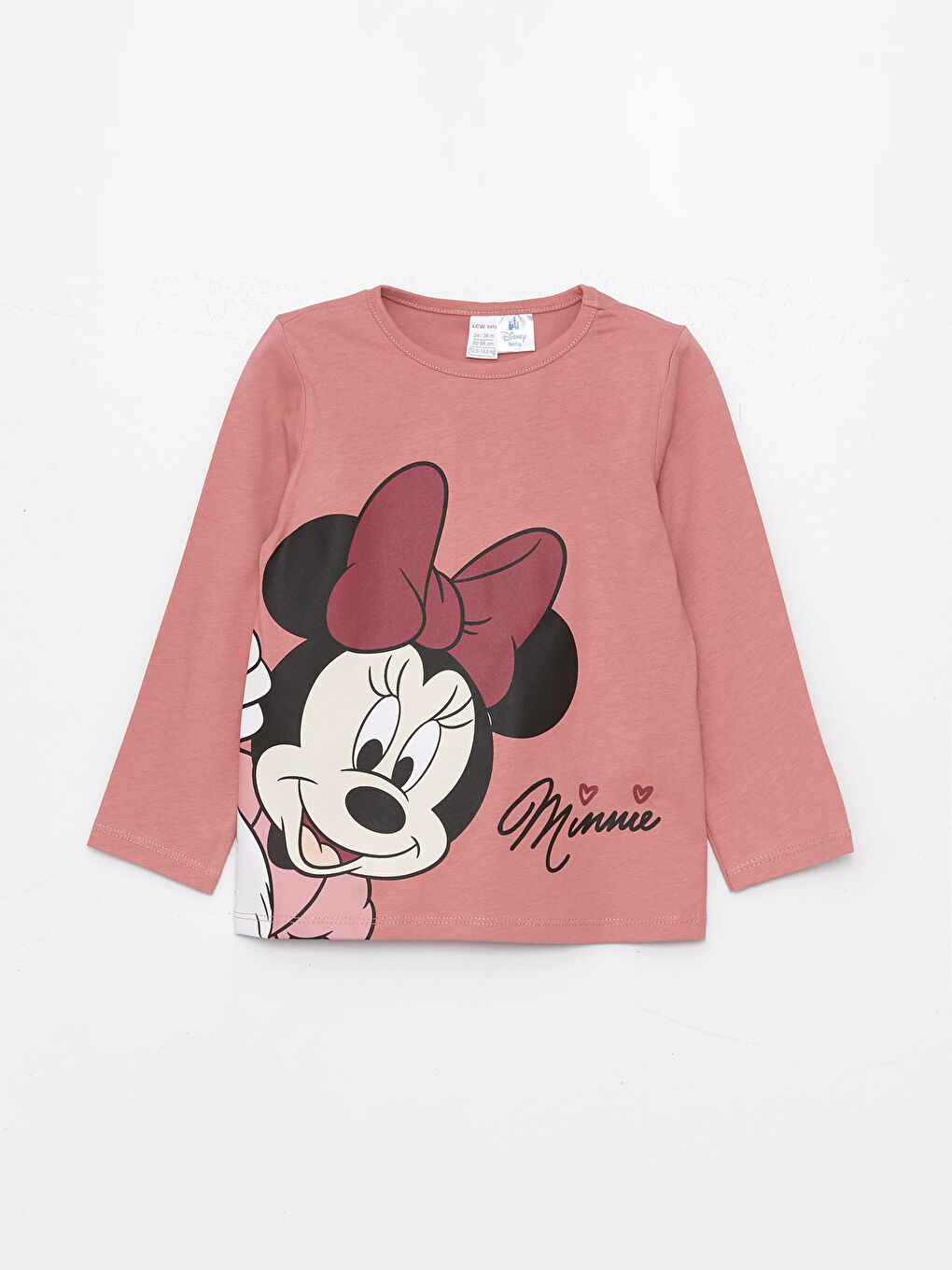 Pembe Bisiklet Yaka Minnie Mouse Baskılı Kız Bebek Pijama Üst