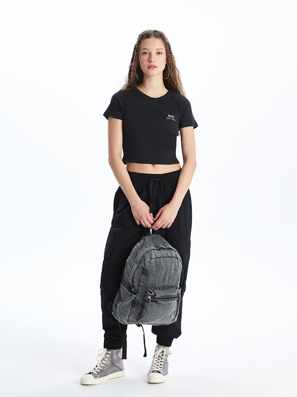 Antrasit Denim Kadın Sırt Çantası-1