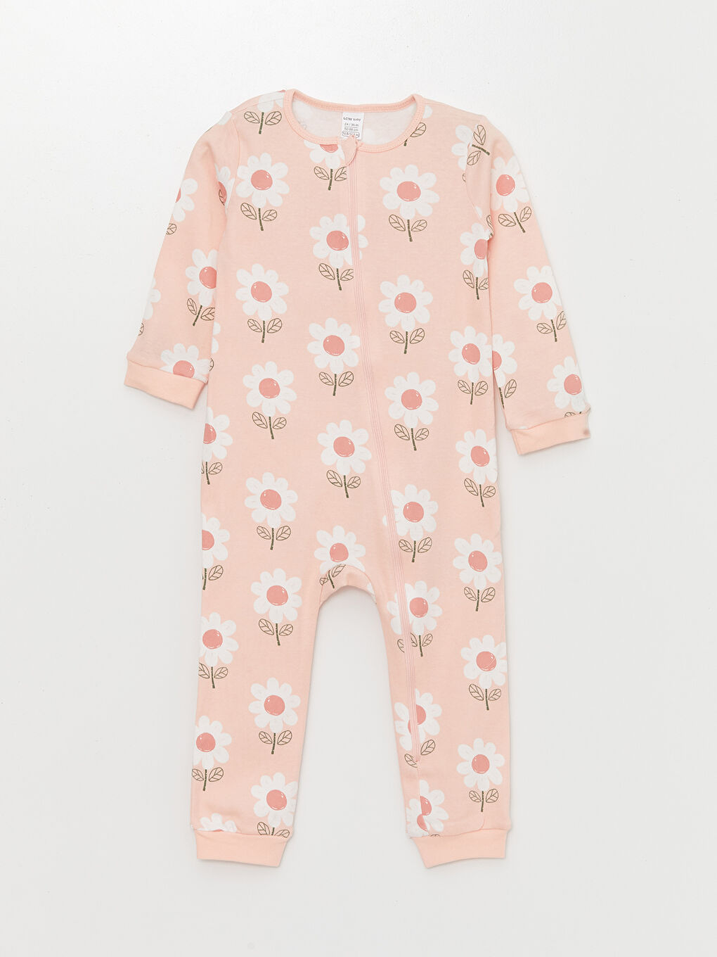 Pembe Bisiklet Yaka Uzun Kollu Çiçekli Kız Bebek Tulum