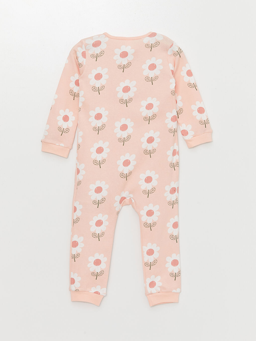 Pembe Bisiklet Yaka Uzun Kollu Çiçekli Kız Bebek Tulum-1