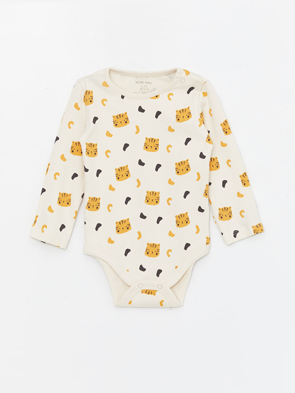 LCW baby Bej Bisiklet Yaka Kısa Kollu Baskılı Erkek Bebek Çıtçıtlı Bodysuit
