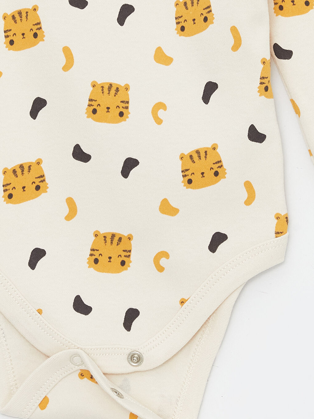 LCW baby Bej Bisiklet Yaka Kısa Kollu Baskılı Erkek Bebek Çıtçıtlı Bodysuit - 2