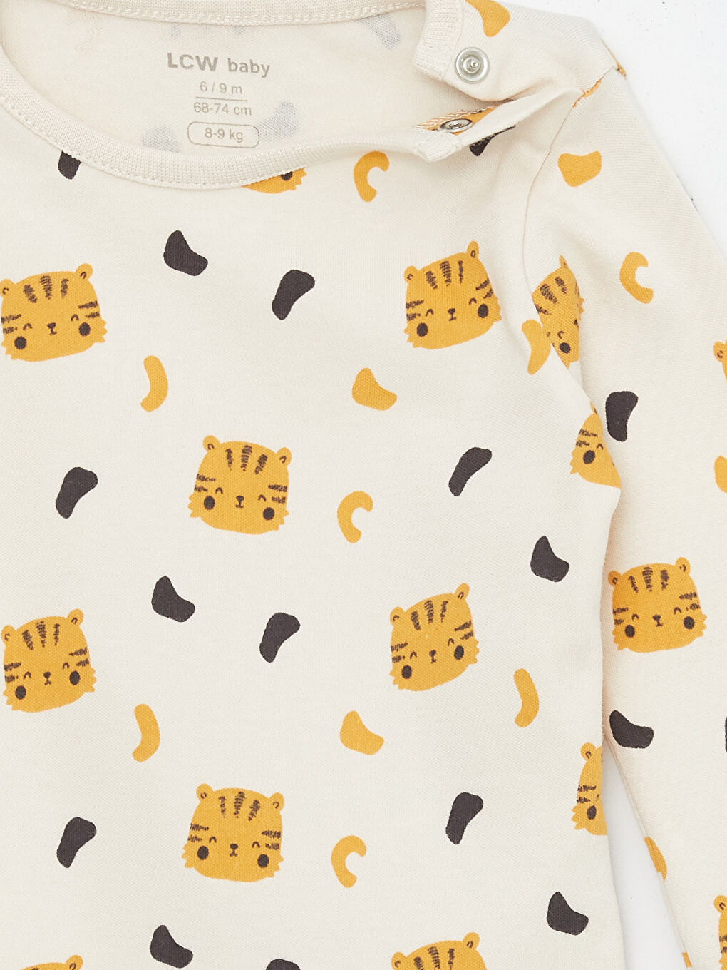 LCW baby Bej Bisiklet Yaka Kısa Kollu Baskılı Erkek Bebek Çıtçıtlı Bodysuit - 3