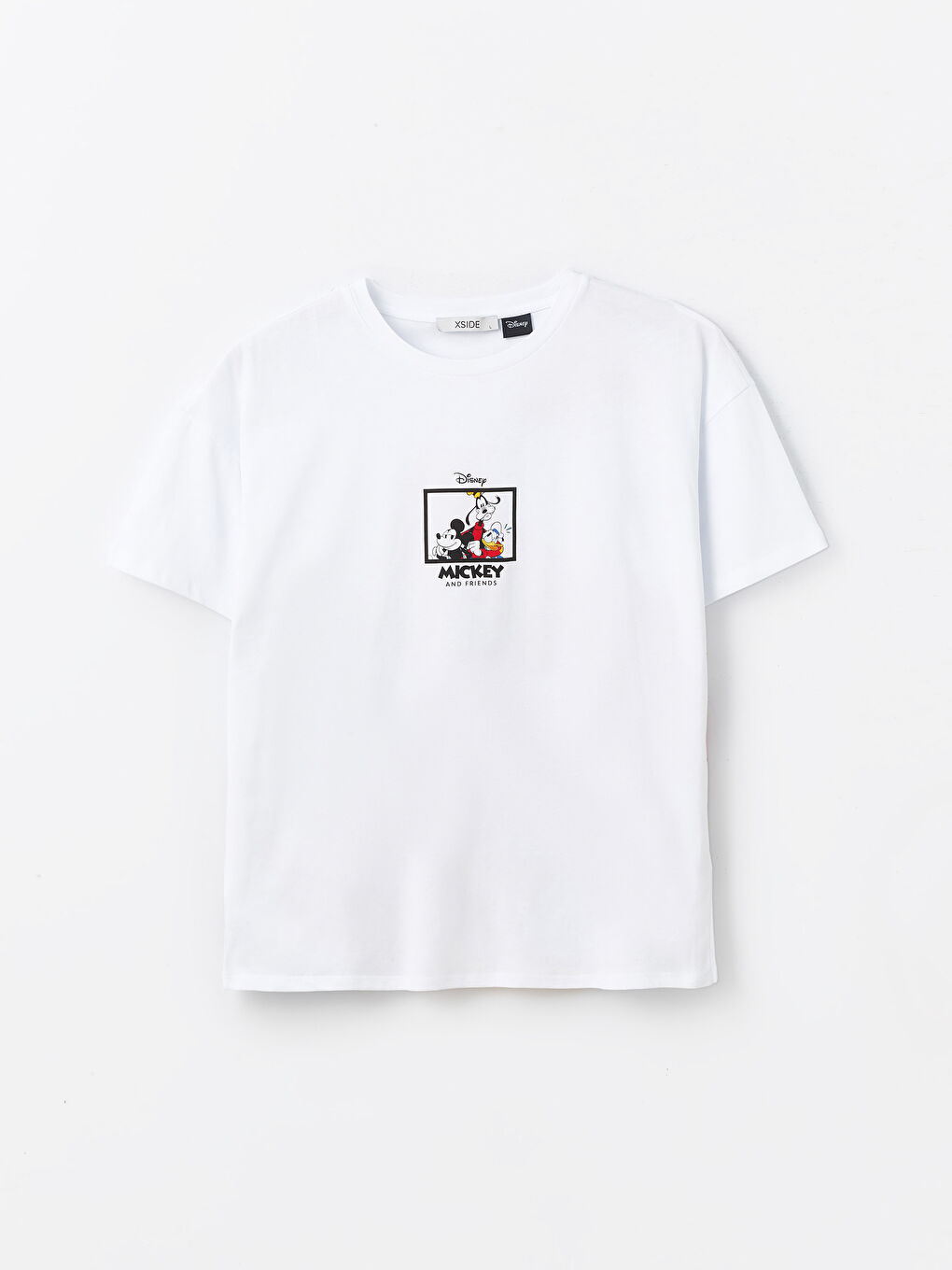 Beyaz Bisiklet Yaka Mickey ve Arkadaşları Baskılı Kadın Tişört-5