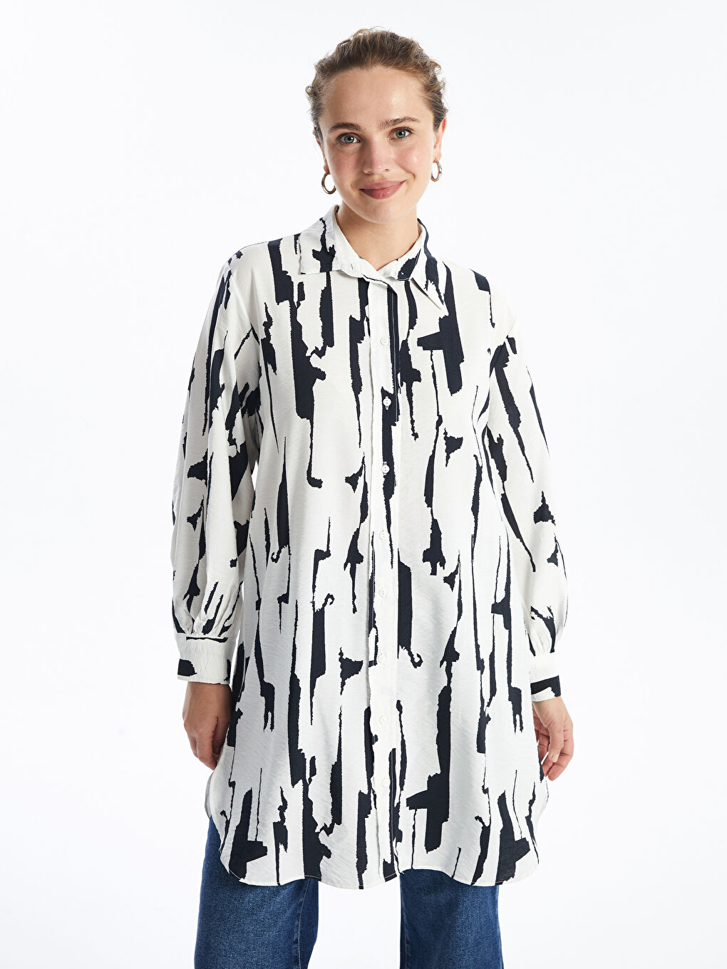 Patterned Women's Shirt Tunic -S4AQ08Z8-LQJ