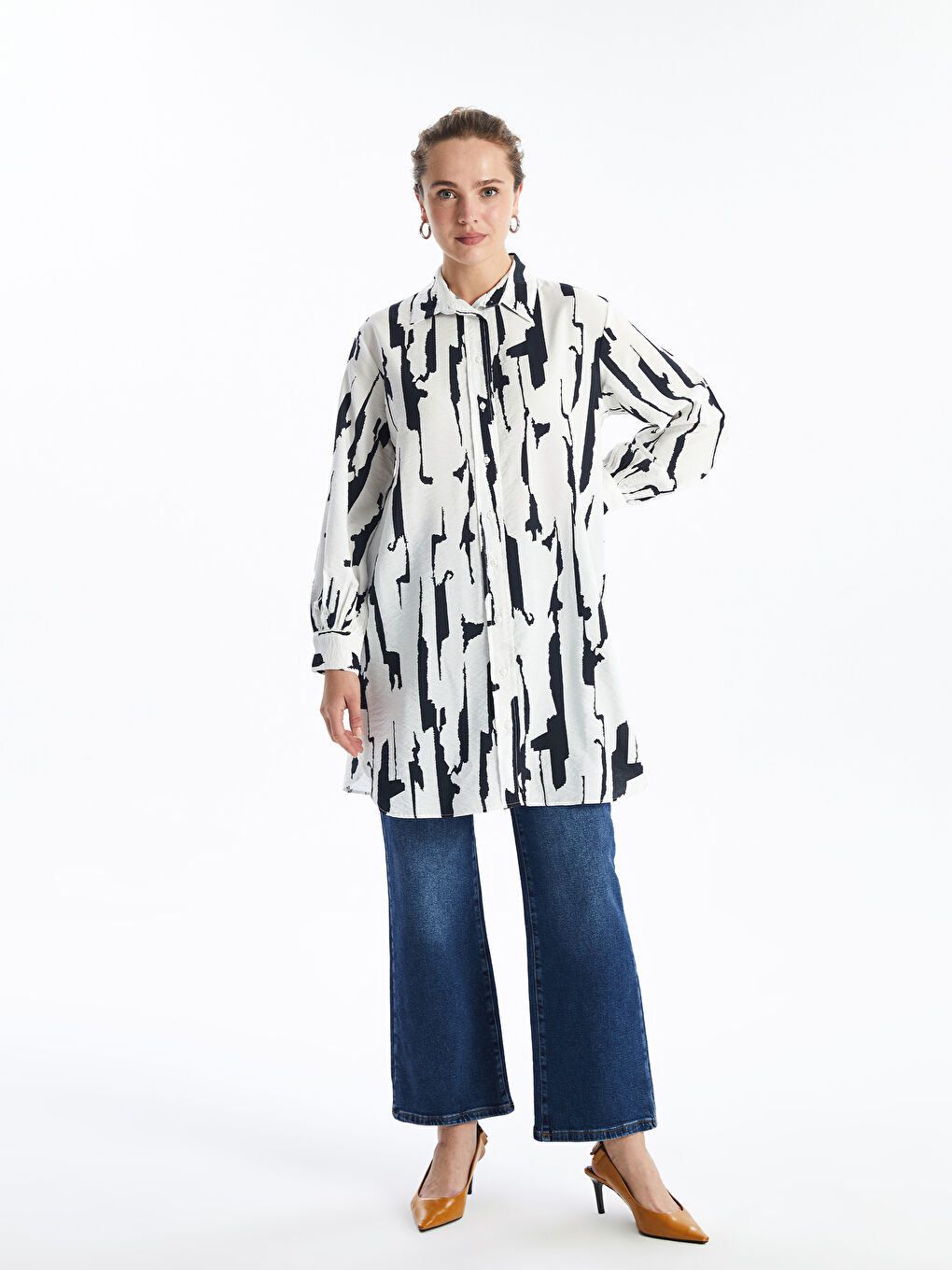 Patterned Women's Shirt Tunic -S4AQ08Z8-LQJ