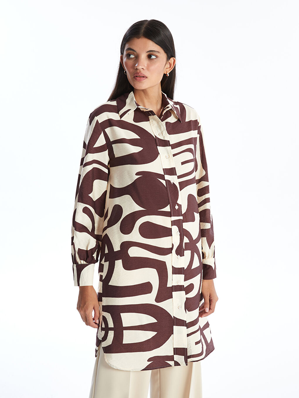 Patterned Women's Shirt Tunic -S4AQ08Z8-LQY