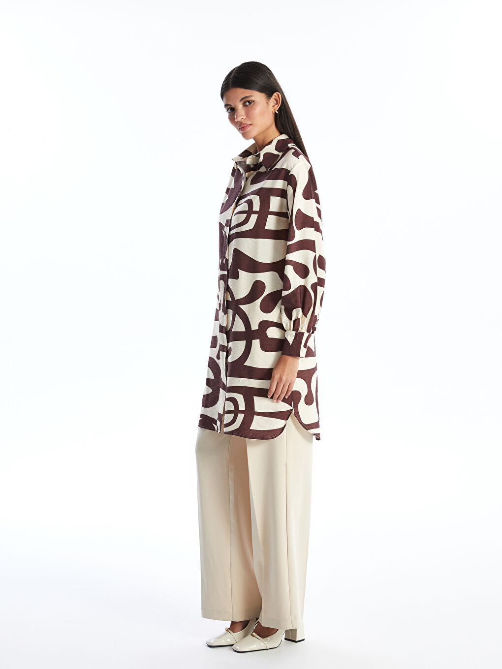 Patterned Women's Shirt Tunic -S4AQ08Z8-LQY