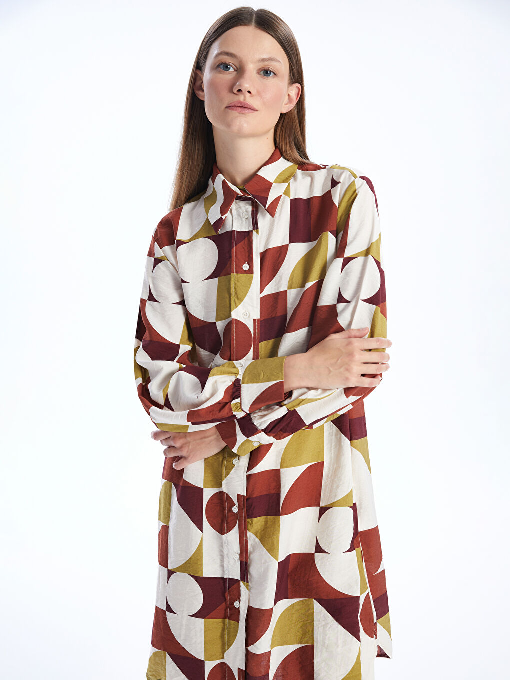 Patterned Women's Shirt Tunic -S4AQ08Z8-LR0