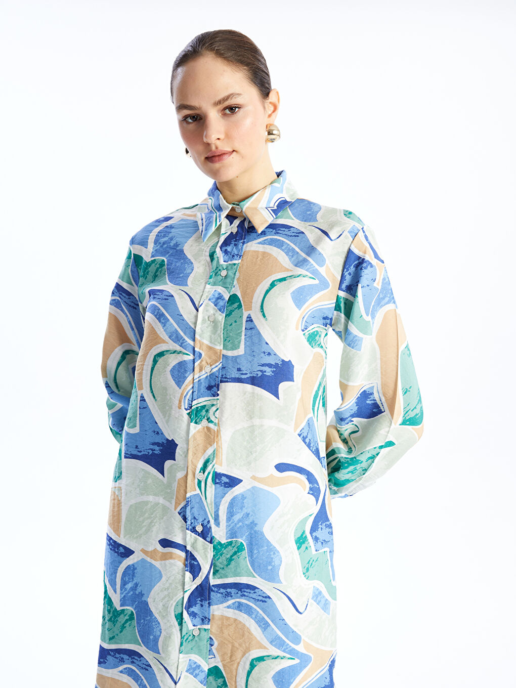 Patterned Women's Shirt Tunic -S4AQ08Z8-LRR