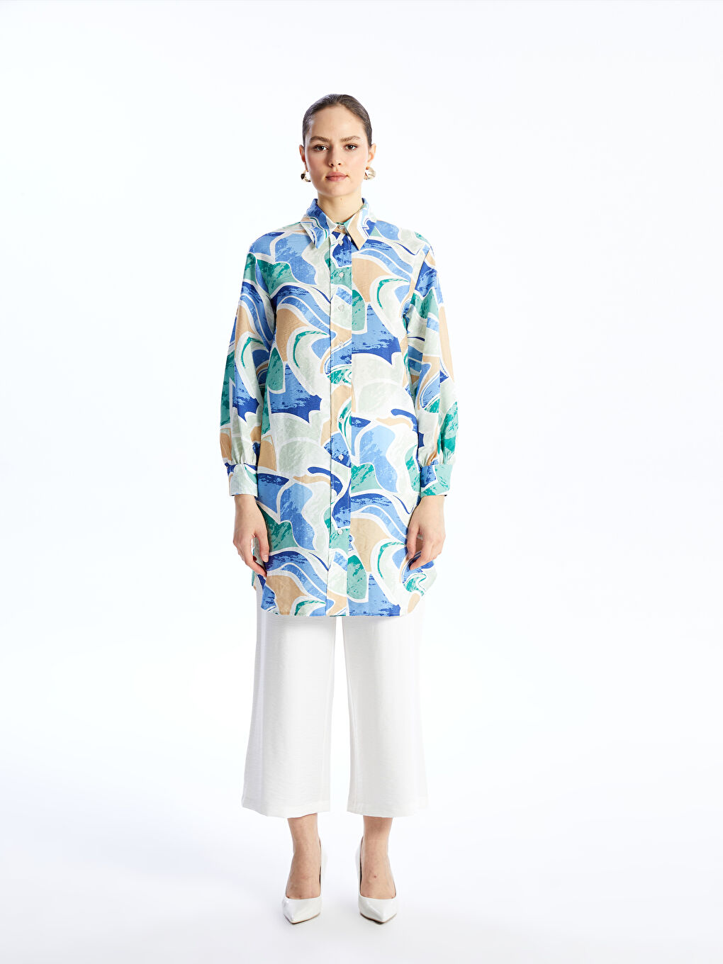 Patterned Women's Shirt Tunic -S4AQ08Z8-LRR