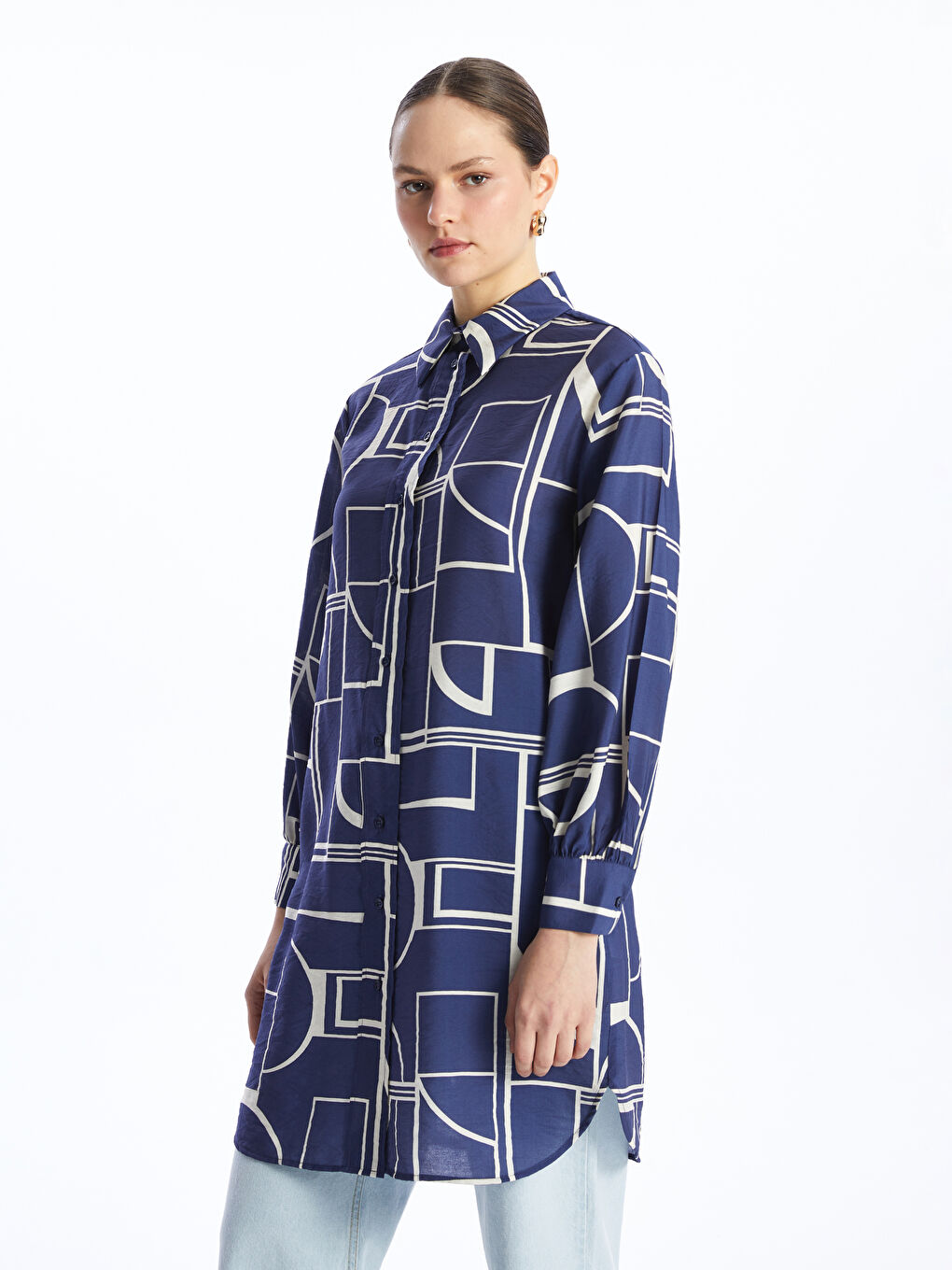 Patterned Women's Shirt Tunic -S4AQ08Z8-LSJ