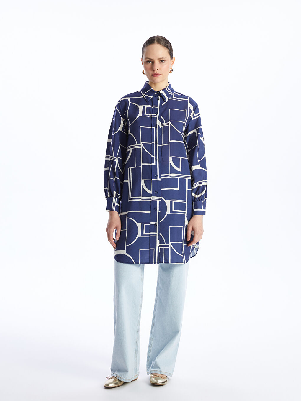 Patterned Women's Shirt Tunic -S4AQ08Z8-LSJ