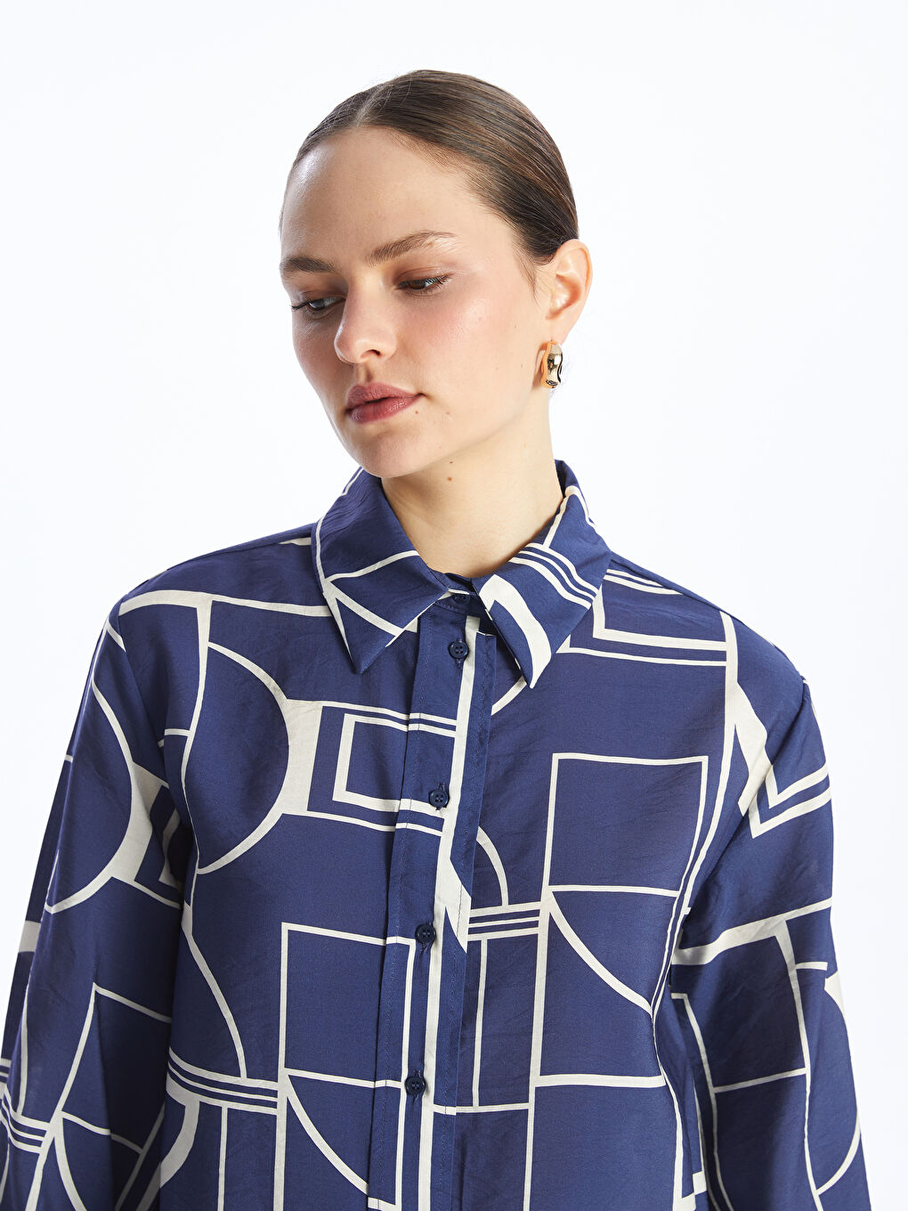 Patterned Women's Shirt Tunic -S4AQ08Z8-LSJ