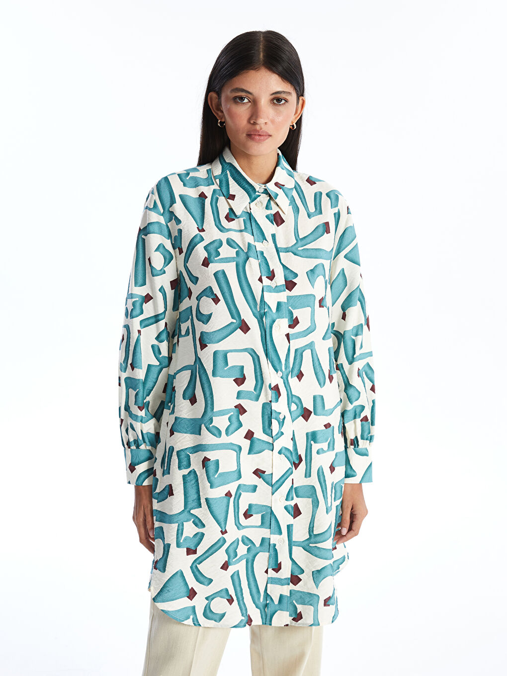 Patterned Women's Shirt Tunic -S4AQ08Z8-LSY