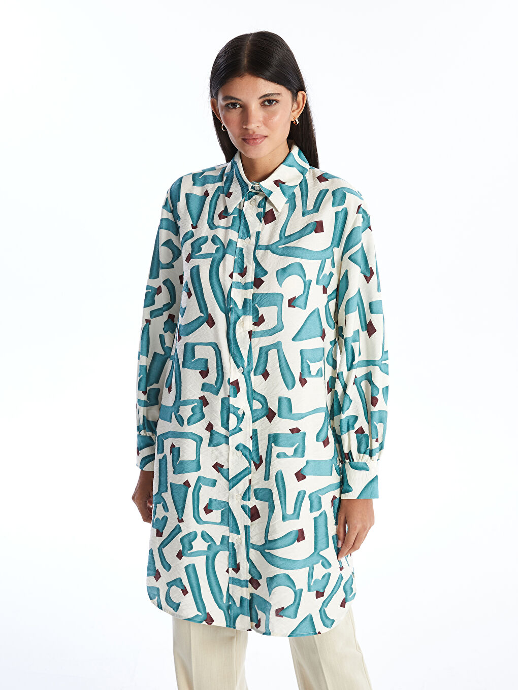 Patterned Women's Shirt Tunic -S4AQ08Z8-LSY