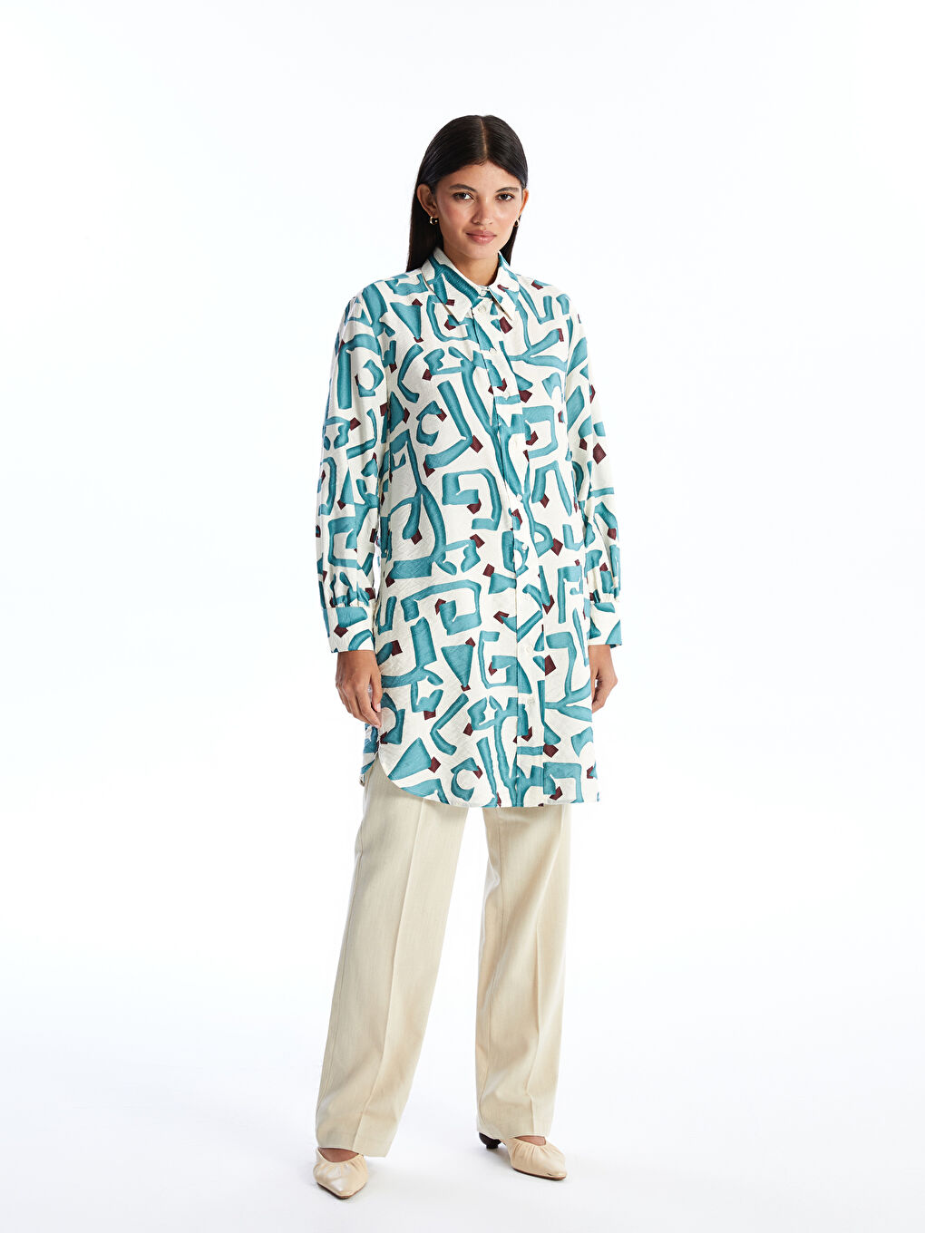 Patterned Women's Shirt Tunic -S4AQ08Z8-LSY