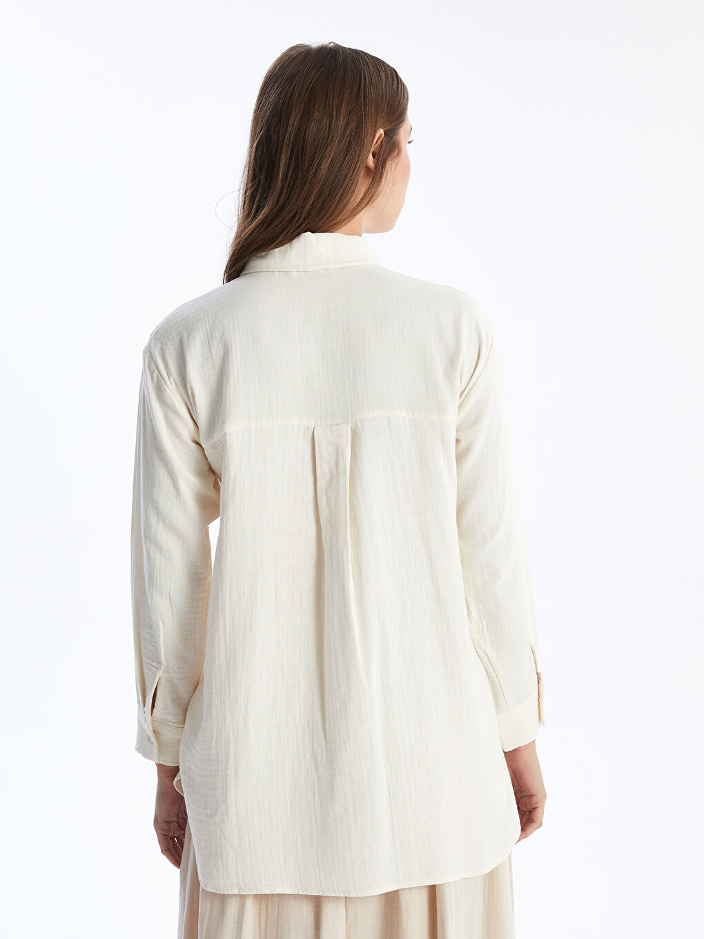 Ekru Düz Müslin Kadın Gömlek Tunik-2